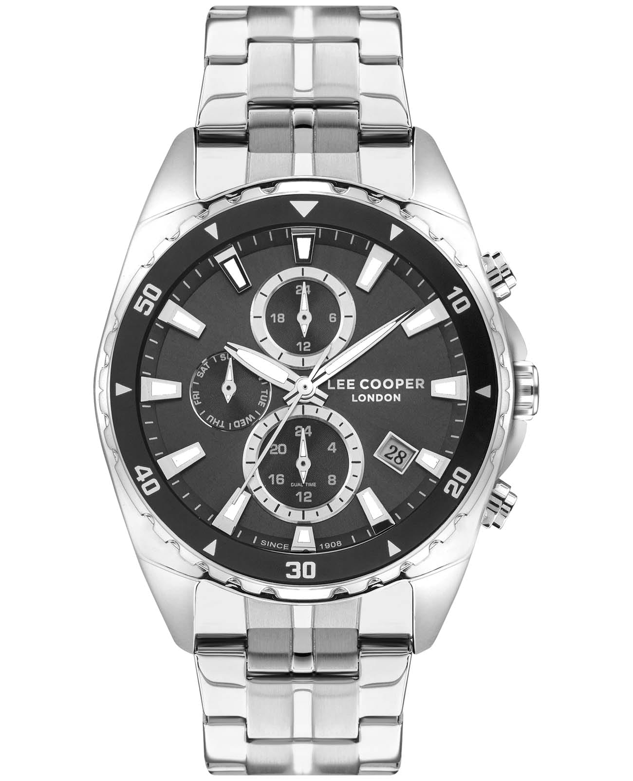 Lee Cooper Lee Cooper LC07515.060  LC07515.060 кварцевые мужские часы черный циферблат, браслет нержавеющая сталь — вид спереди