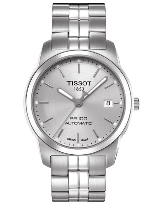Tissot Tissot PR 100 Automatic T049.407.11.031.00 PR 100 T0494071103100 механические мужские часы белый циферблат, браслет карбон + полимер — вид спереди