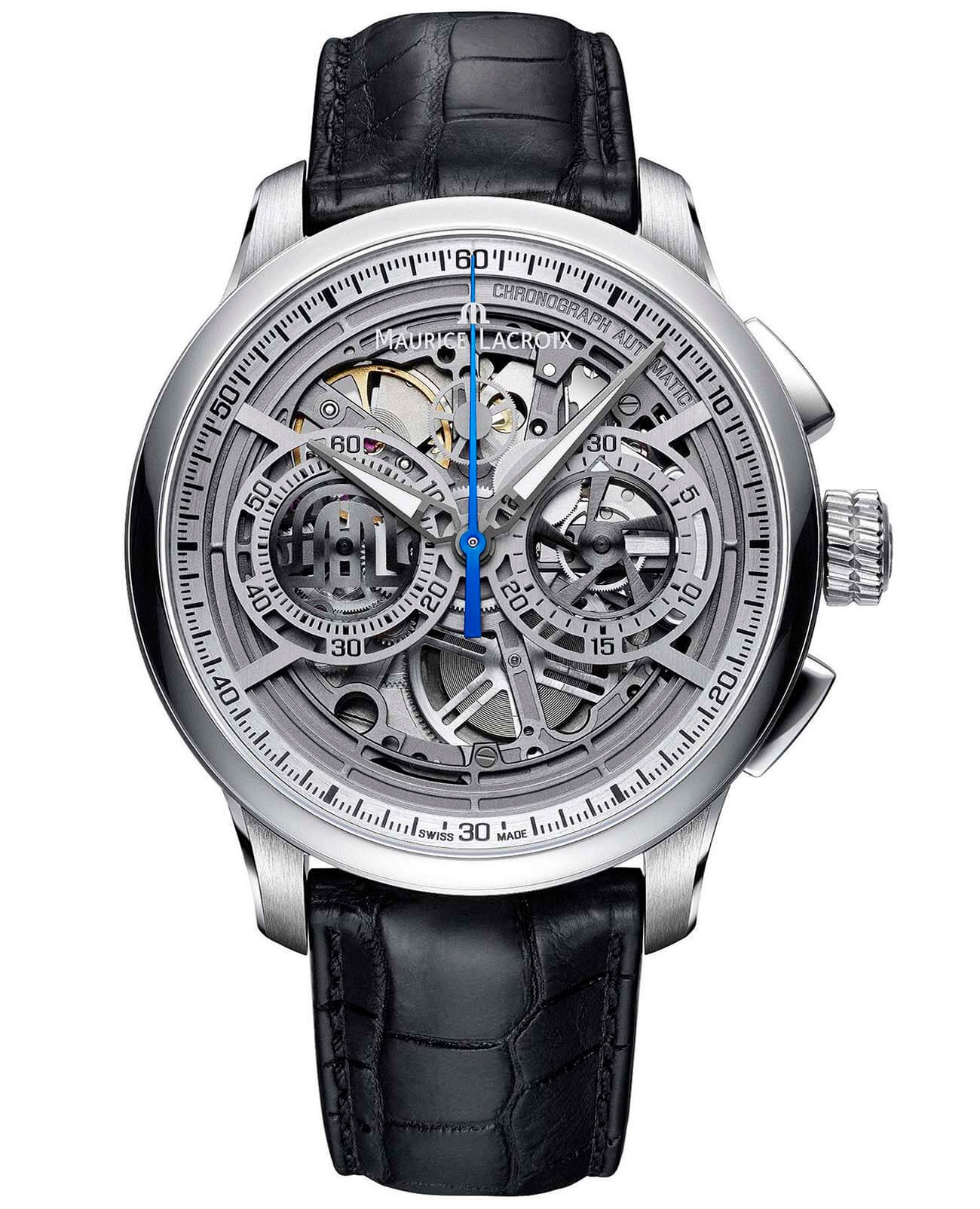 Maurice Lacroix Maurice Lacroix Masterpiece MP6028-SS001-001-1  MP6028-SS001-001-1 механические мужские часы цветной циферблат, браслет кожаный — вид спереди