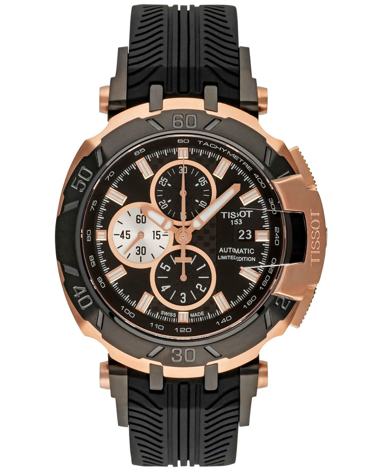 Tissot Tissot T-Race Motogp Automatic T092.427.27.051.00 T Race T0924272705100 механические мужские часы черный циферблат, браслет силикон — вид спереди