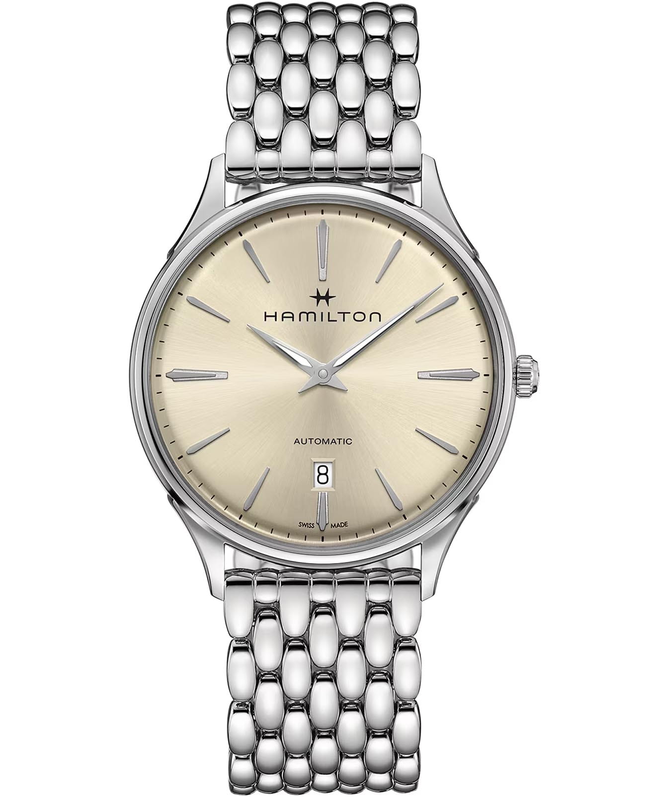 Hamilton Hamilton Jazzmaster Thinline Auto H38525111  H38525111 механические мужские часы шампань циферблат, браслет нержавеющая сталь — вид спереди
