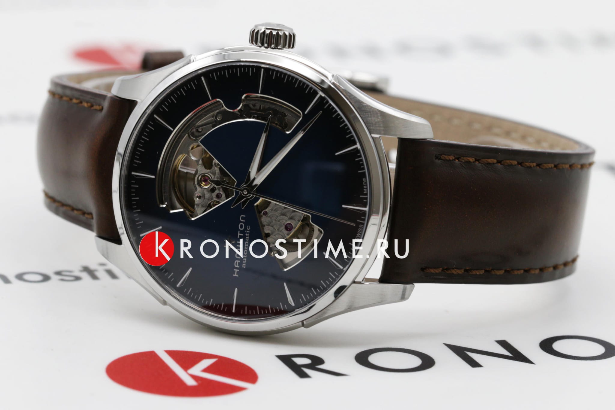 Hamilton Hamilton Jazzmaster Open Heart Auto H32675540 механические мужские часы часы крупный план синий циферблата