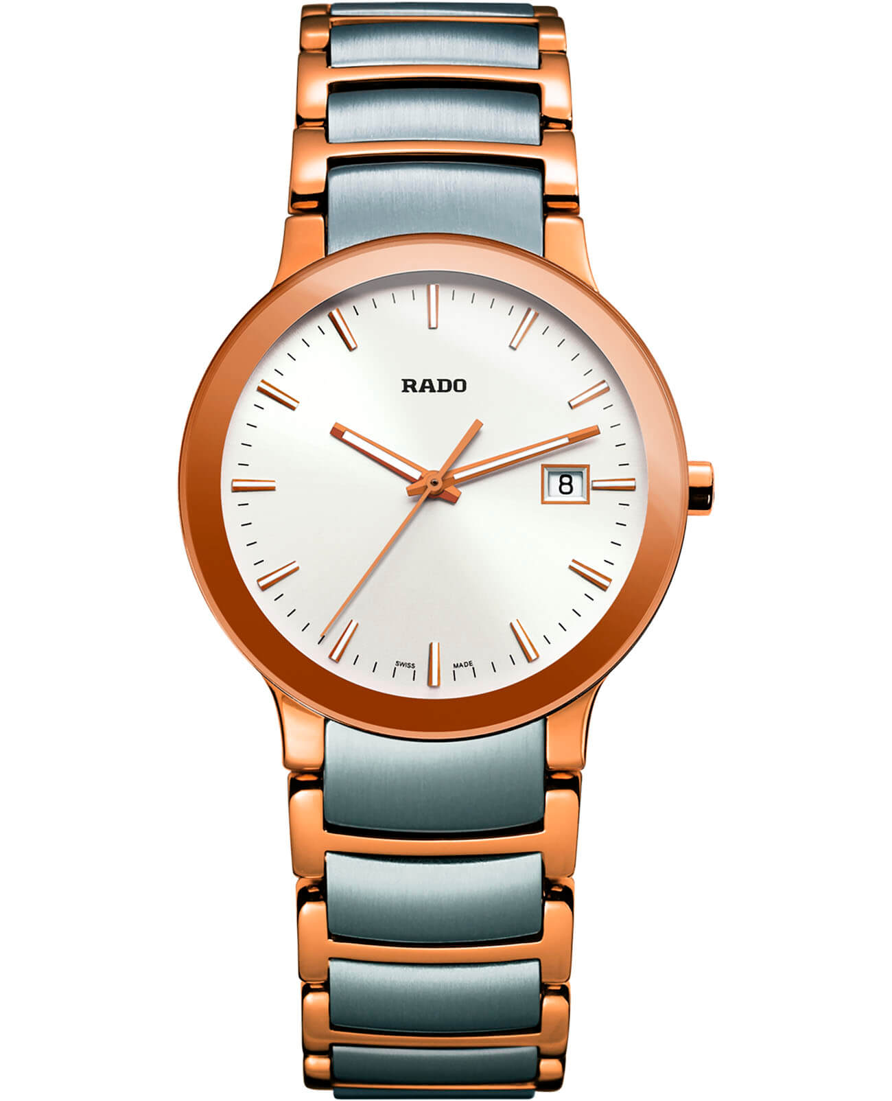Rado Rado Centrix R30555103  R30555103 кварцевые женские часы белый циферблат, браслет сталь c pvd покрытием — вид спереди