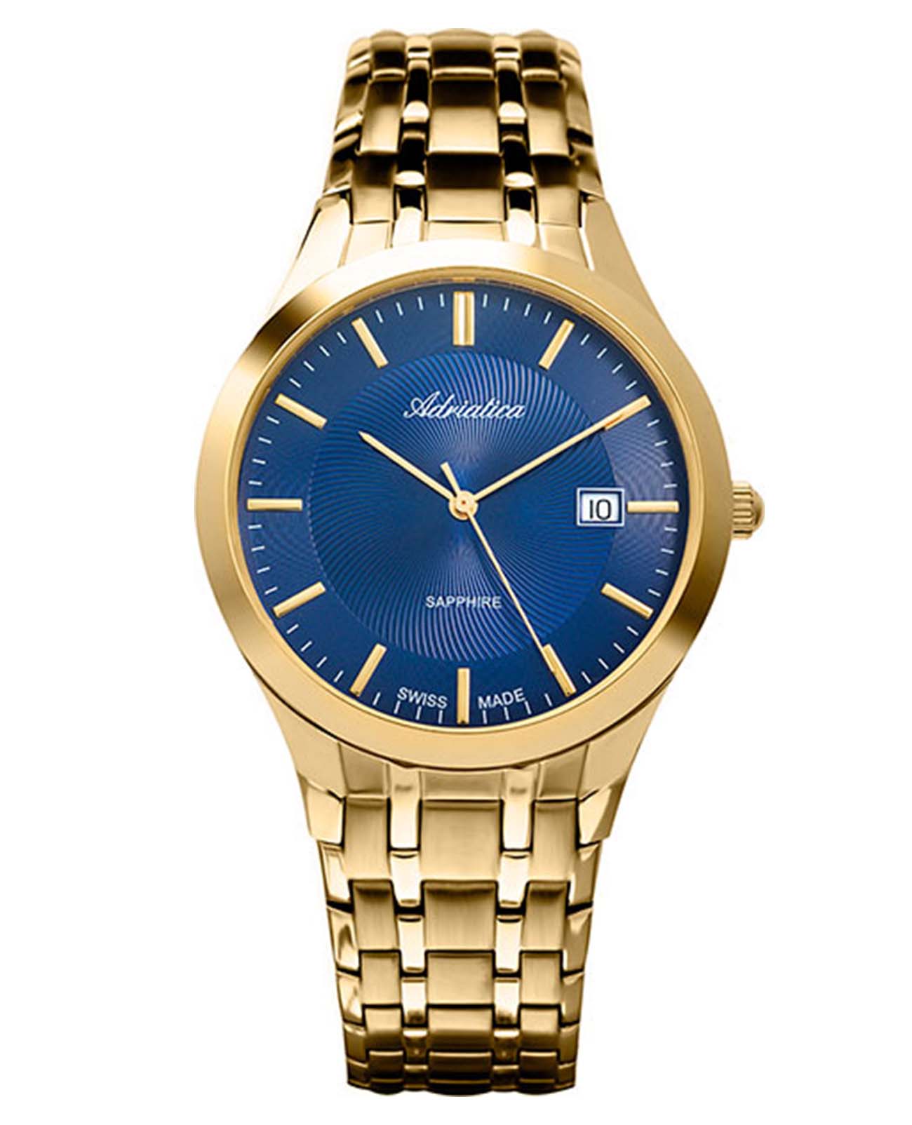 Adriatica Adriatica Twin A1236.1115Q  A1236.1115Q кварцевые мужские часы синий циферблат, браслет сталь c pvd покрытием — вид спереди