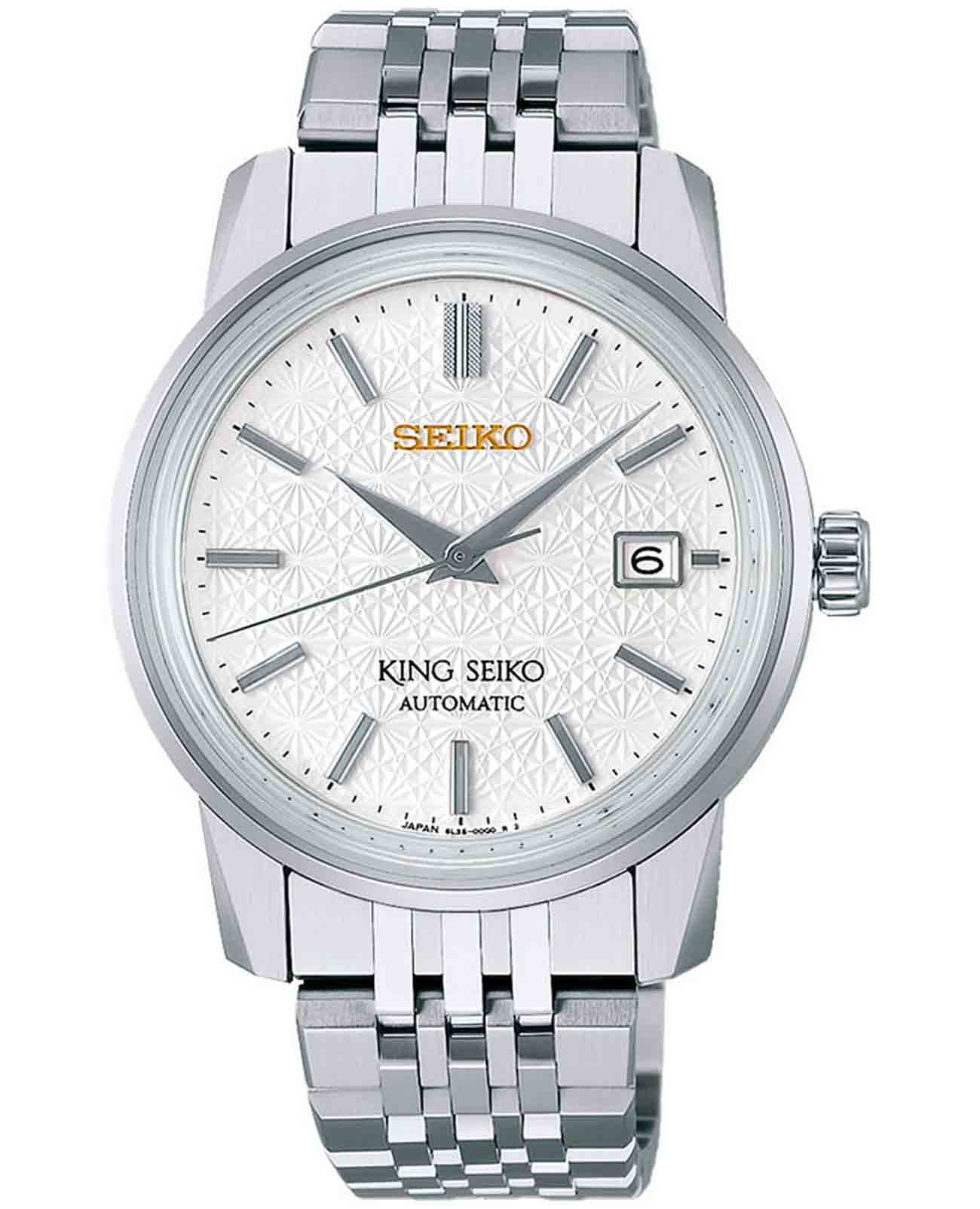 Seiko Seiko King Seiko SJE095J1  SJE095J1 механические мужские часы белый циферблат, браслет нержавеющая сталь — вид спереди