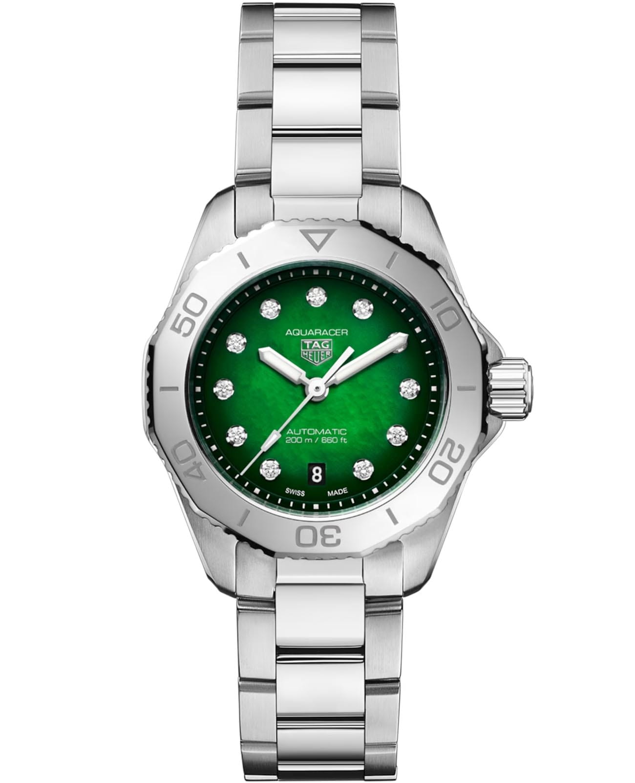 TAG Heuer TAG Heuer Aquaracer Professional 200 WBP2415.BA0622  WBP2415.BA0622 механические женские часы зеленый циферблат, браслет нержавеющая сталь — вид спереди