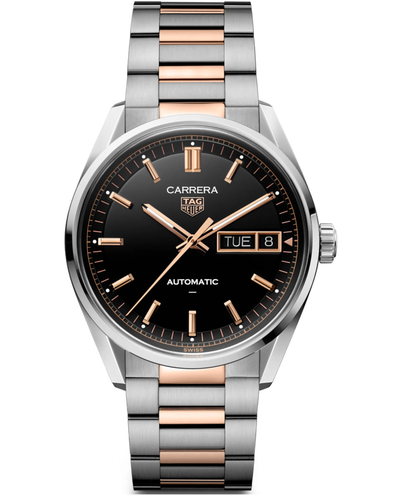 TAG Heuer TAG Heuer Carrera Day-Date WDA2111.BD0001  WDA2111.BD0001 механические мужские часы черный циферблат, браслет нержавеющая сталь + золото 18к — вид спереди