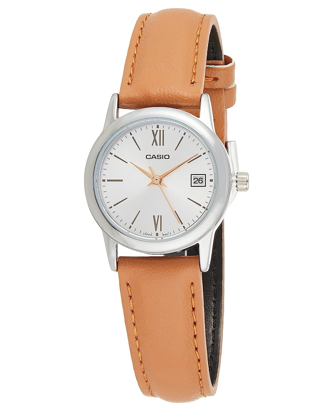 Casio Casio Collection LTP-V002L-7B3  LTP-V002L-7B3 кварцевые женские часы серебристый циферблат, браслет кожаный — вид спереди