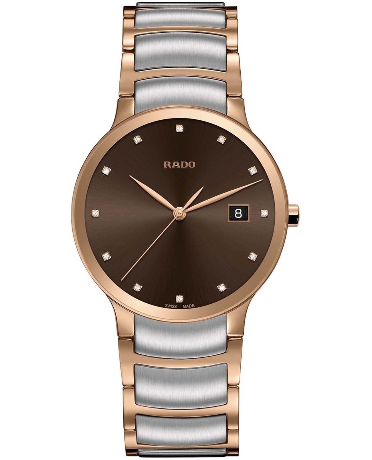 Rado Rado Centrix Diamonds R30554723  R30554723 кварцевые мужские часы коричневый циферблат, браслет сталь c pvd покрытием — вид спереди