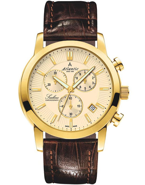 Atlantic Atlantic 62450.45.31  62450.45.31 кварцевые мужские часы шампань циферблат, браслет кожаный — вид спереди