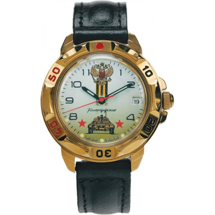 Восток Восток командирские 439943  439943 механические мужские часы  циферблат, браслет кожа + текстиль — вид спереди