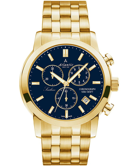 Atlantic Atlantic 62455.45.51  62455.45.51 кварцевые мужские часы синий циферблат, браслет сталь c pvd покрытием — вид спереди