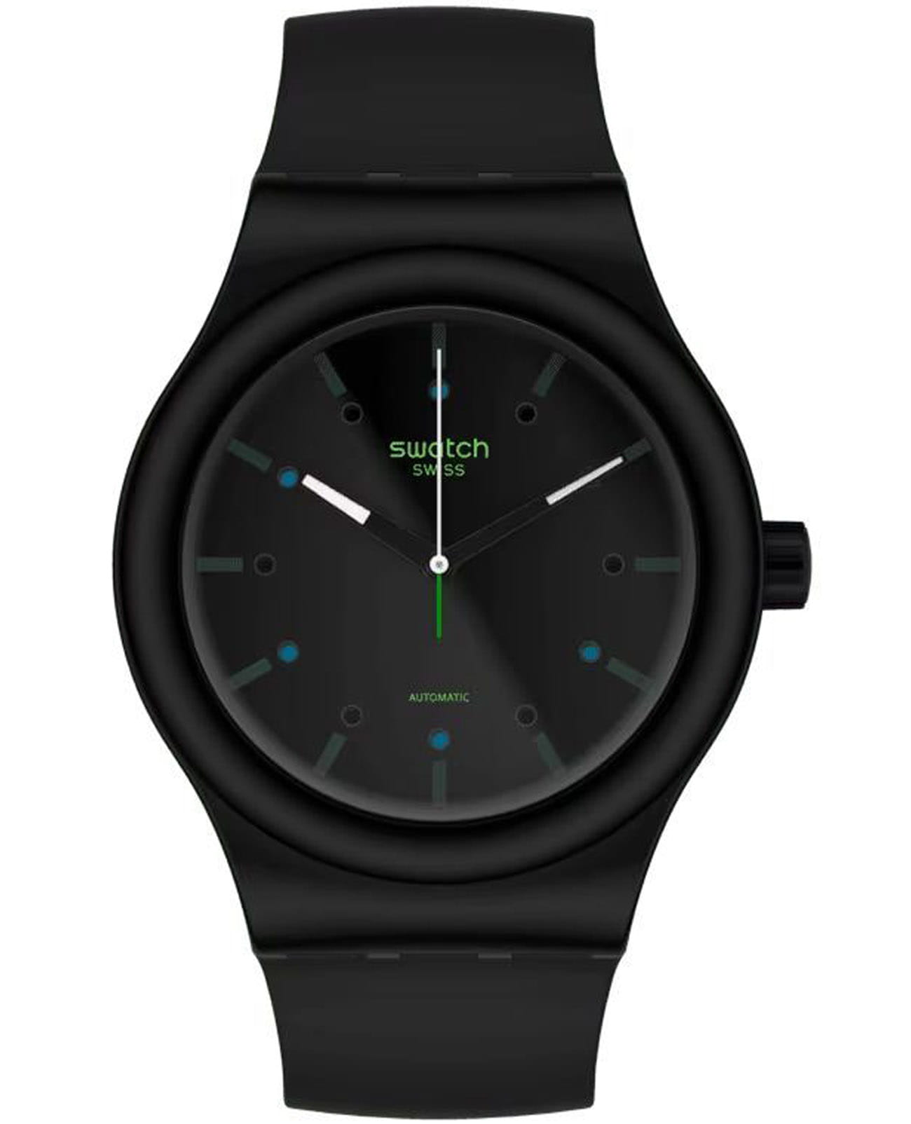 Swatch Swatch Sistem51 Biosourced SO30B400  SO30B400 механические мужские часы черный циферблат, браслет биоматериал — вид спереди