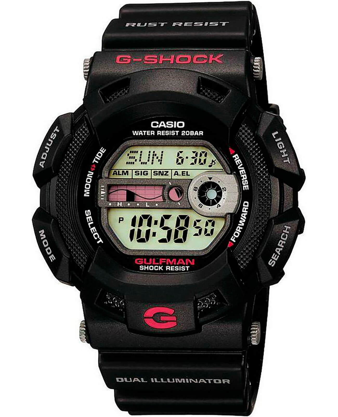 Casio Casio G-Shock G-9100-1E G G-9100-1E электронные мужские часы серый циферблат, браслет пластик — вид спереди