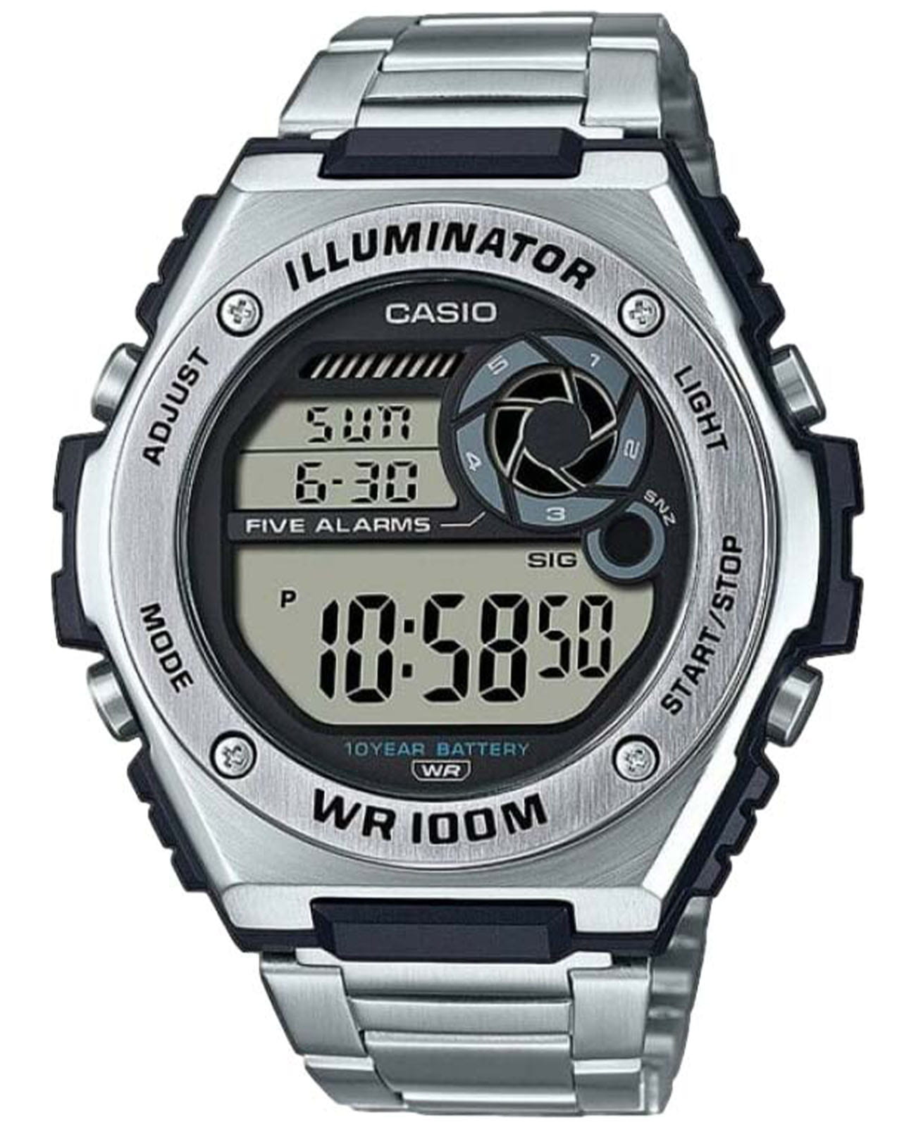Casio Casio Collection Standard Digital MWD-100HD-1A  MWD-100HD-1A кварцевые мужские часы черный циферблат, браслет нержавеющая сталь — вид спереди