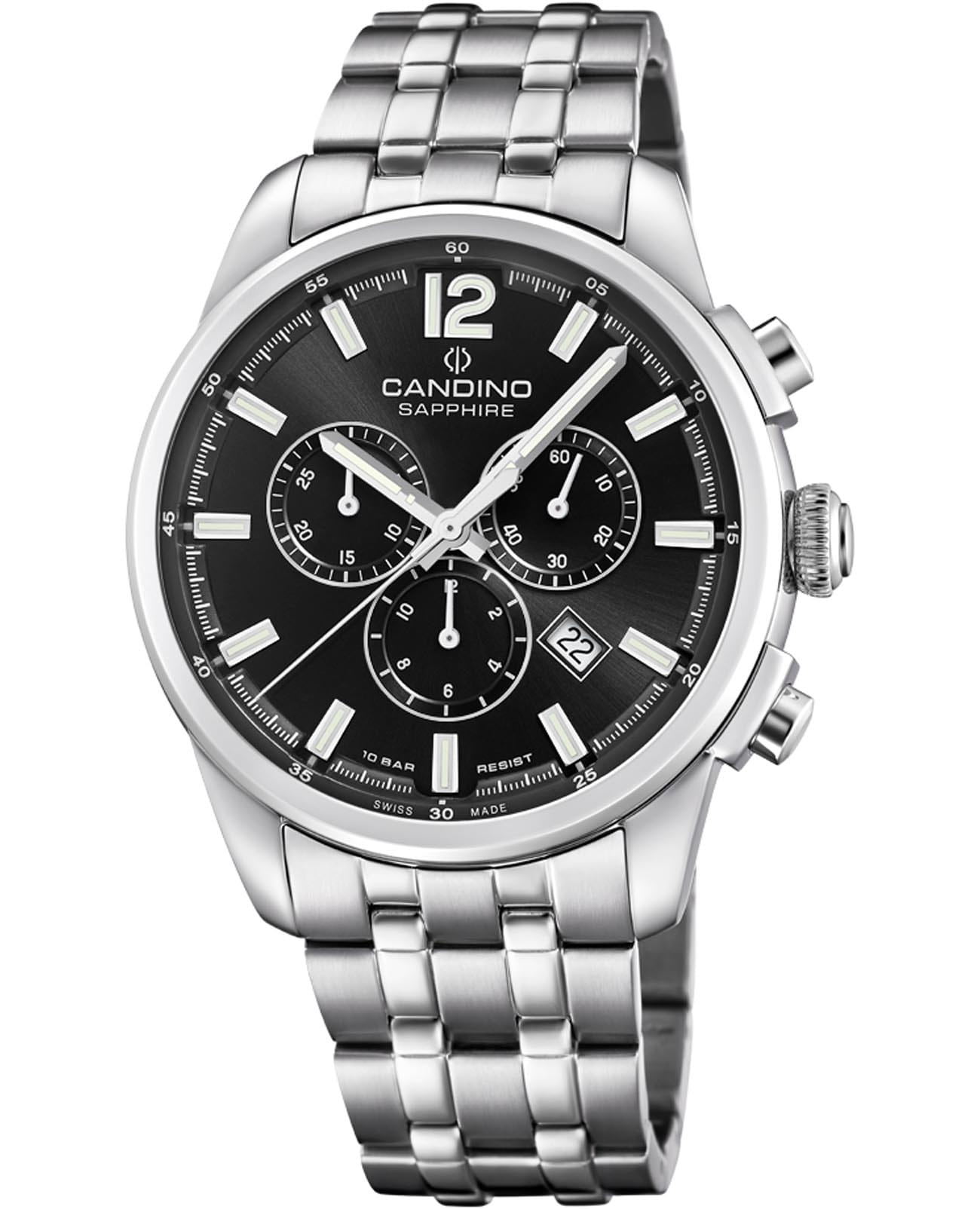 Candino Candino Chronograph C4744/6  C4744/6 кварцевые мужские часы черный циферблат, браслет нержавеющая сталь — вид спереди