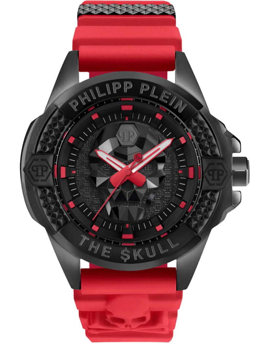 Philipp Plein Philipp Plein The Skull PWAAA2424  PWAAA2424 кварцевые мужские часы черный циферблат, браслет силикон — вид спереди