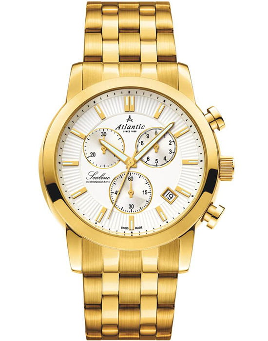 Atlantic Atlantic 62455.45.21  62455.45.21 кварцевые мужские часы белый циферблат, браслет сталь c pvd покрытием — вид спереди