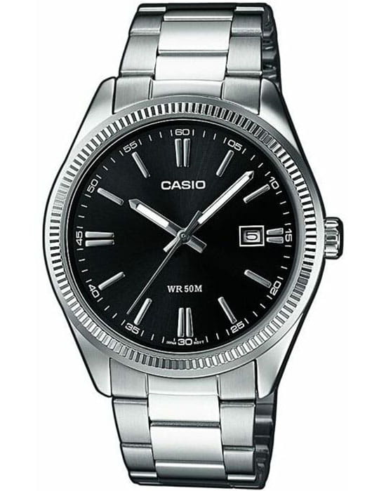 Casio Casio Collection LTP-1302PD-1A1  LTP-1302PD-1A1 кварцевые женские часы черный циферблат, браслет нержавеющая сталь — вид спереди