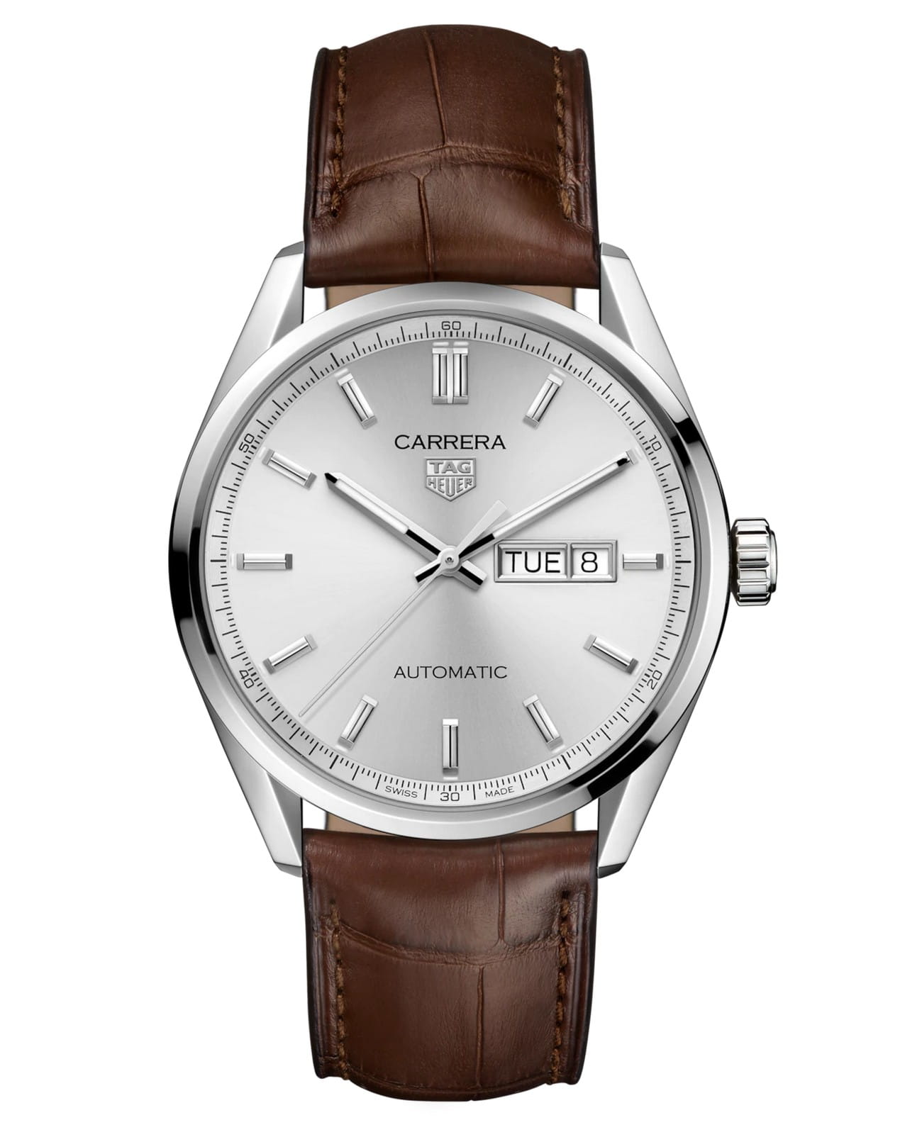 TAG Heuer TAG Heuer Carrera WBN2011.FC6484  WBN2011.FC6484 механические мужские часы серебристый циферблат, браслет кожаный — вид спереди