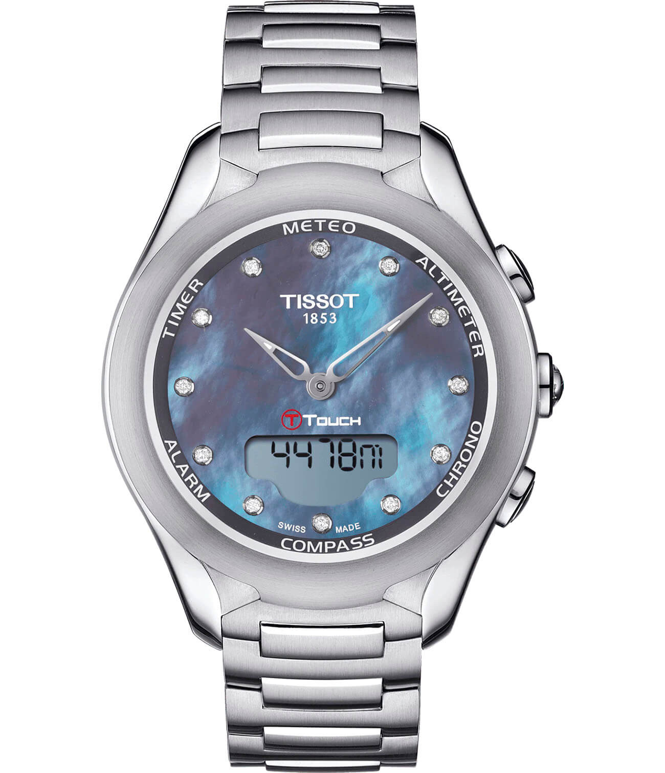 Tissot Tissot T-Touch Lady Solar T075.220.11.106.01 T Touch T0752201110601 кварцевые женские часы перламутровый циферблат, браслет нержавеющая сталь — вид спереди