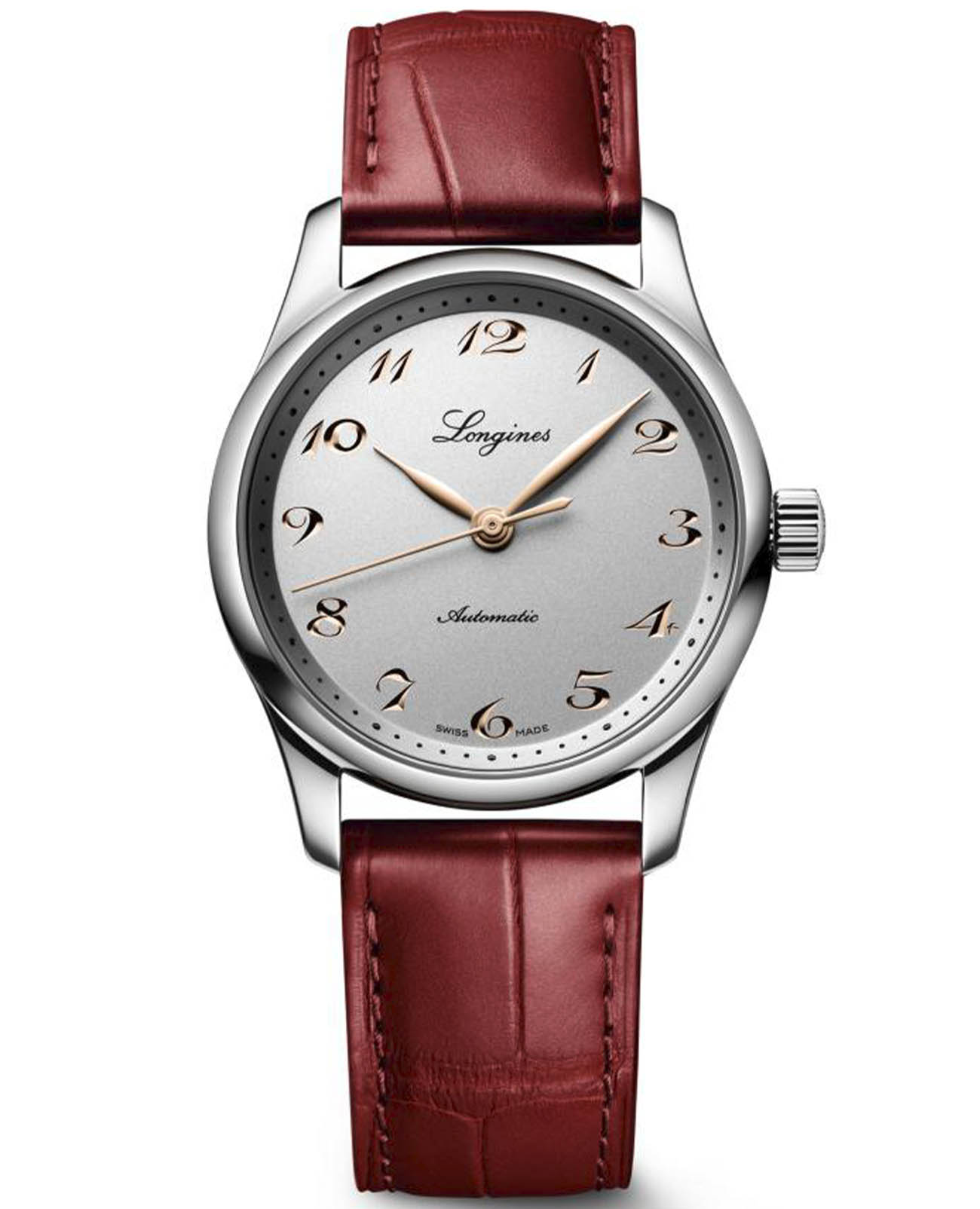 Longines Longines Master Collection L2.357.4.70.2  L23574702 механические женские часы серебристый циферблат, браслет кожаный — вид спереди