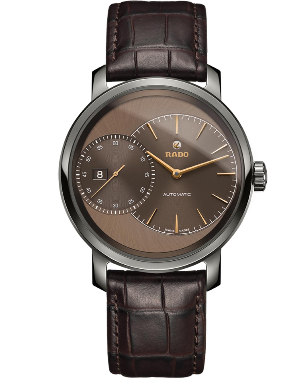 Rado Rado Diamaster R14129306 Automatic R14129306 механические мужские часы коричневый циферблат, браслет кожаный — вид спереди