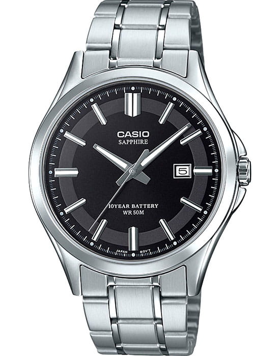 Casio Casio Collection MTS-100D-1A  MTS-100D-1A кварцевые мужские часы черный циферблат, браслет нержавеющая сталь — вид спереди