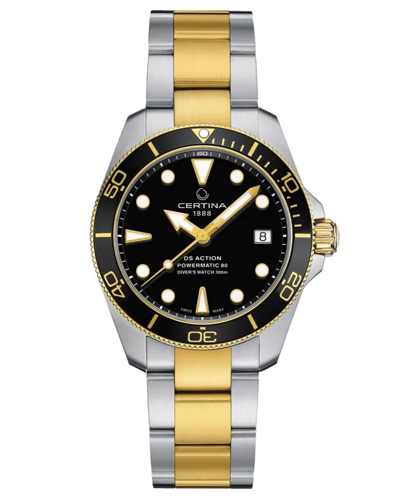 Certina Certina DS Action Diver Powermatic C032.807.22.051.00 DS Action C0328072205100 механические мужские часы синий циферблат, браслет нержавеющая сталь — вид спереди