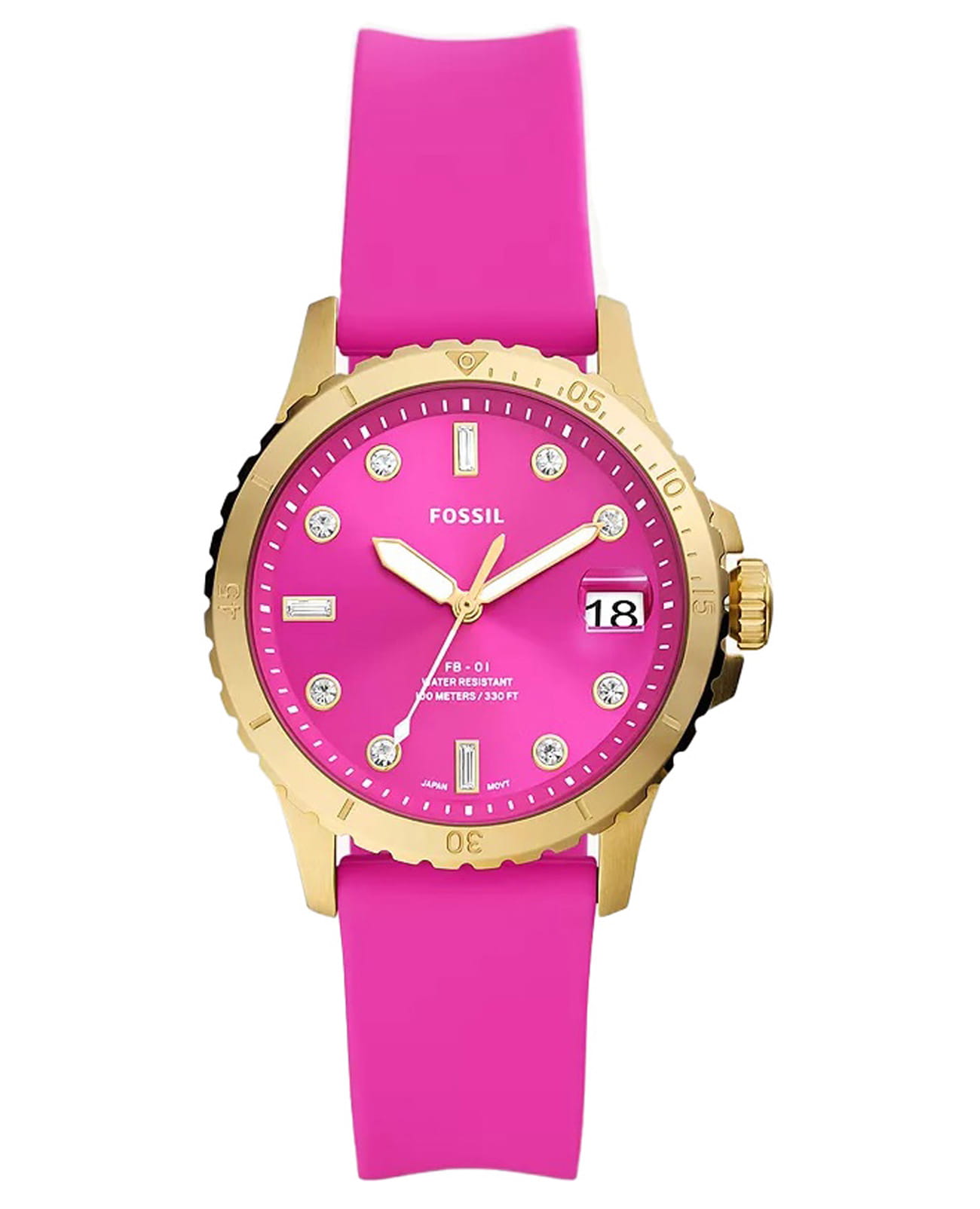 Fossil Fossil FB-01 ES5290  ES5290 кварцевые женские часы розовый циферблат, браслет силикон — вид спереди