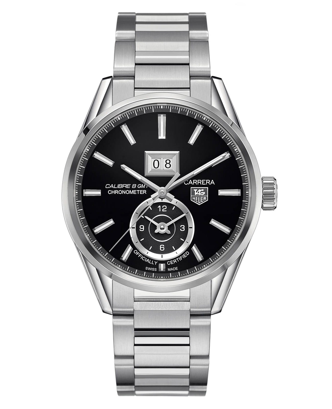 TAG Heuer TAG Heuer Carrera WAR5010.BA0723  WAR5010.BA0723 механические мужские часы черный циферблат, браслет нержавеющая сталь — вид спереди