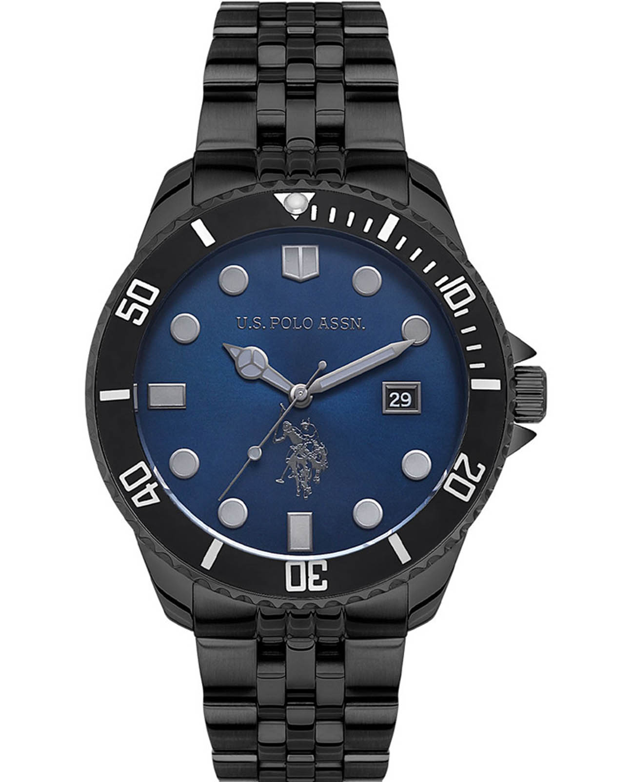 U.S. Polo Assn. U.S. Polo Assn. Fundamental USPA1048-01  USPA1048-01 кварцевые мужские часы синий циферблат, браслет нержавеющая сталь с ip-покрытием — вид спереди