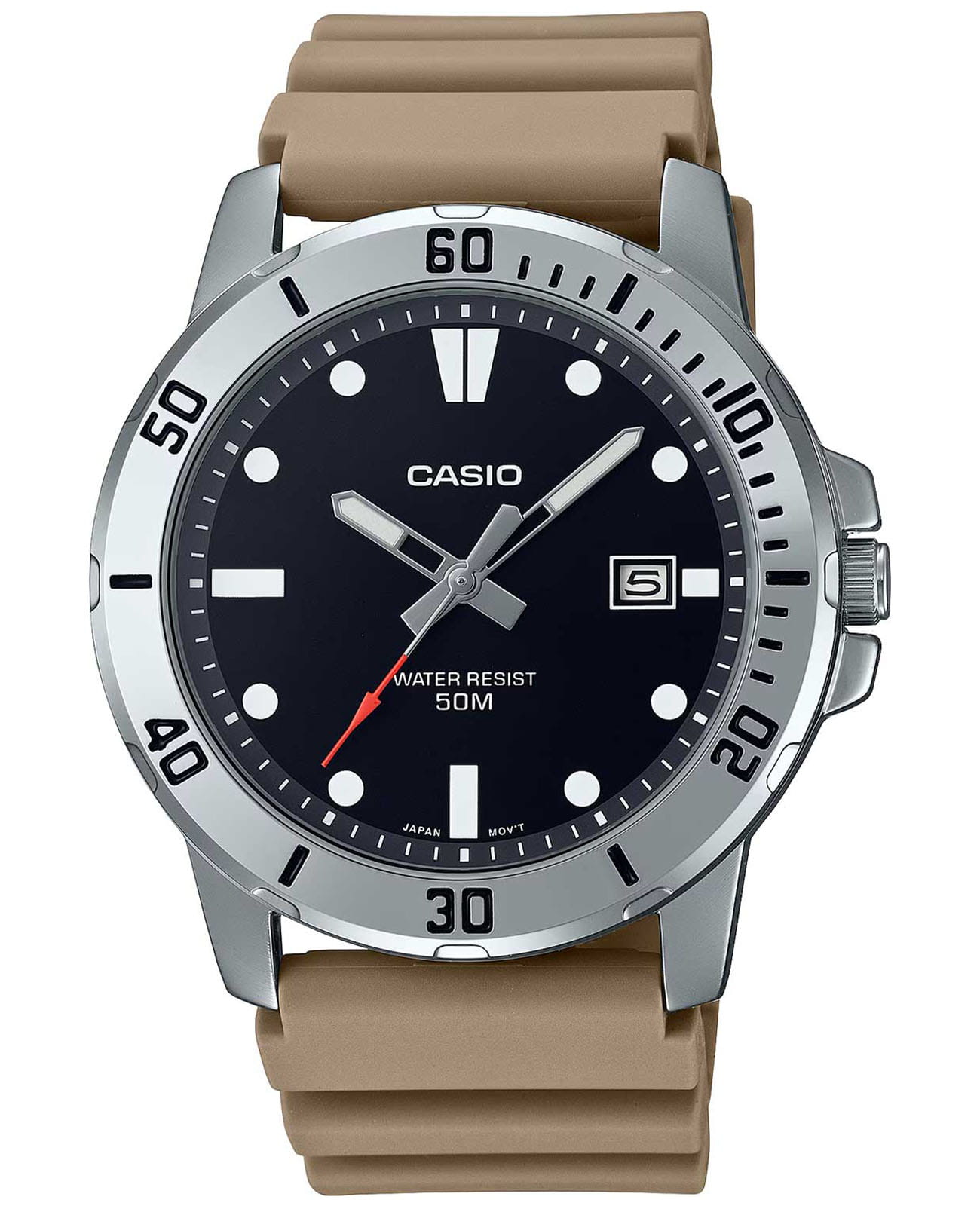 Casio Casio Collection MTP-VD01-5EVUDF  MTP-VD01-5E кварцевые мужские часы черный циферблат, браслет силикон — вид спереди