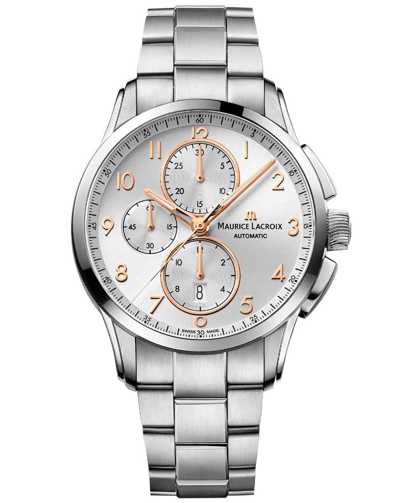 Maurice Lacroix Maurice Lacroix Pontos Chronograph PT6388-SS002-220-1  PT6388-SS002-220-1 механические мужские часы серебристый циферблат, браслет нержавеющая сталь — вид спереди