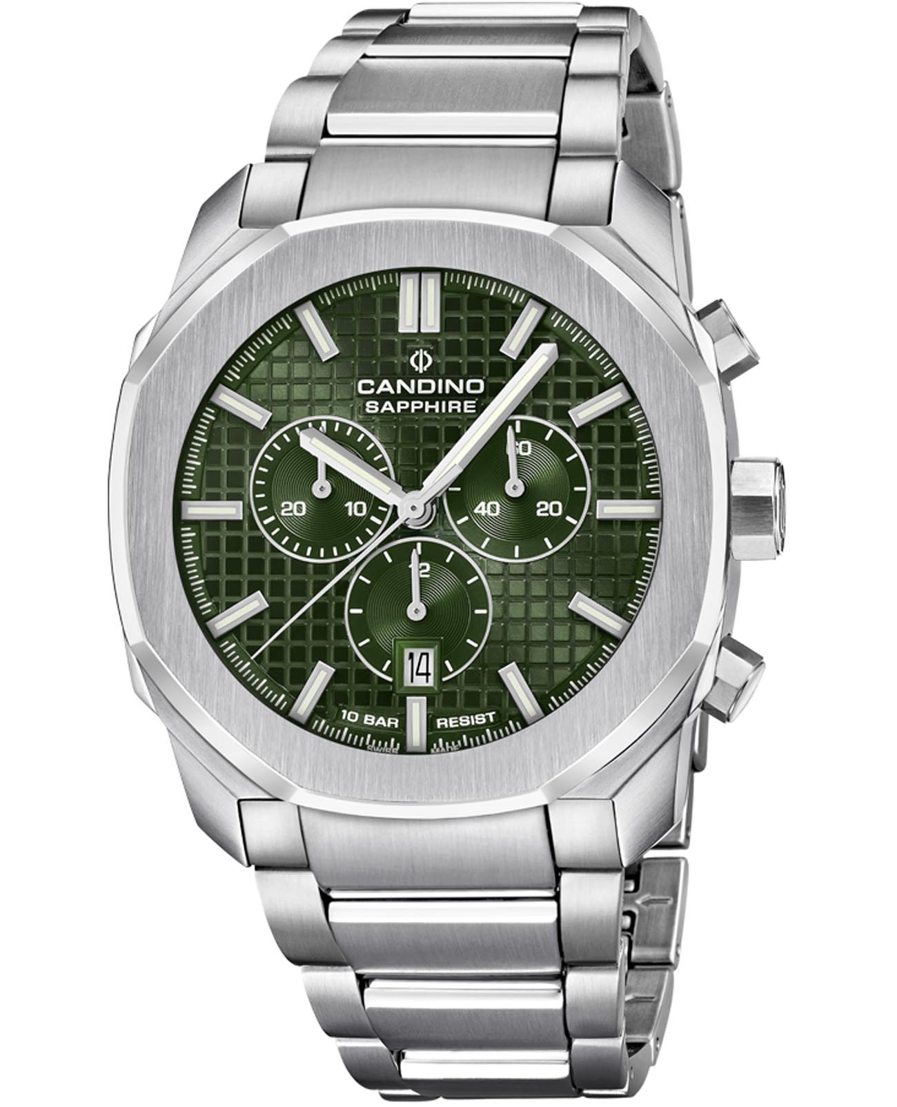 Candino Candino Chronos Carree C4746/3  C4746/3 кварцевые мужские часы зеленый циферблат, браслет нержавеющая сталь — вид спереди