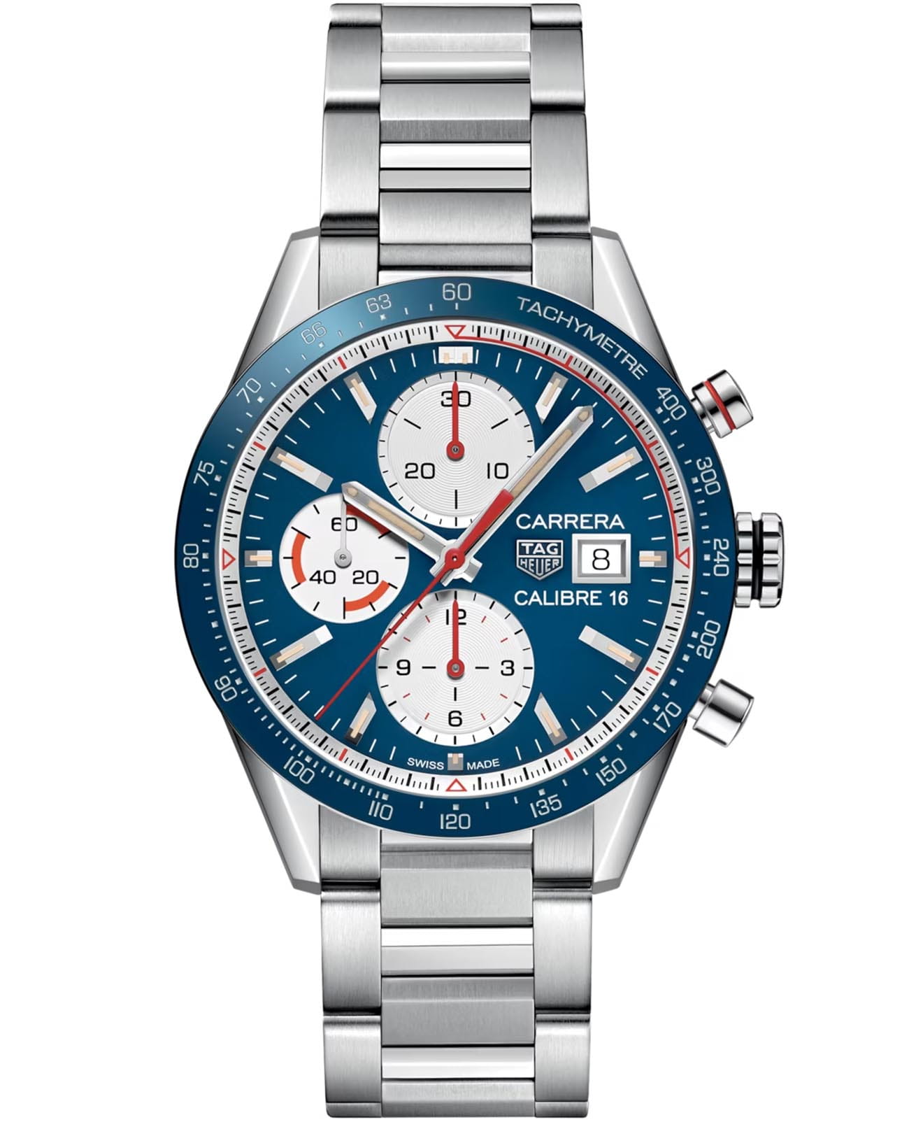 TAG Heuer TAG Heuer Carrera CV201AR.BA0715  CV201AR.BA0715 механические мужские часы синий циферблат, браслет нержавеющая сталь — вид спереди