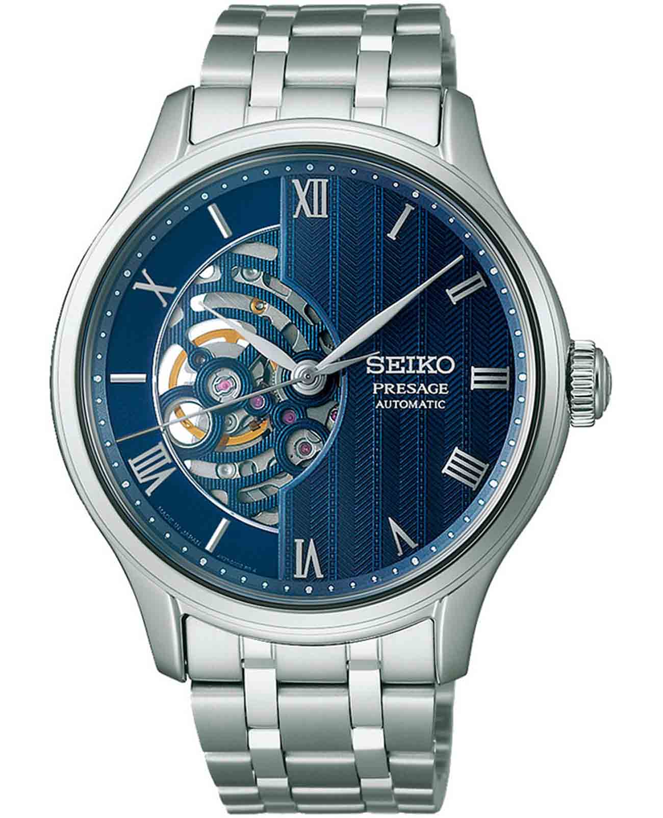 Seiko Seiko Presage SARY253  SARY253 механические мужские часы синий циферблат, браслет нержавеющая сталь — вид спереди