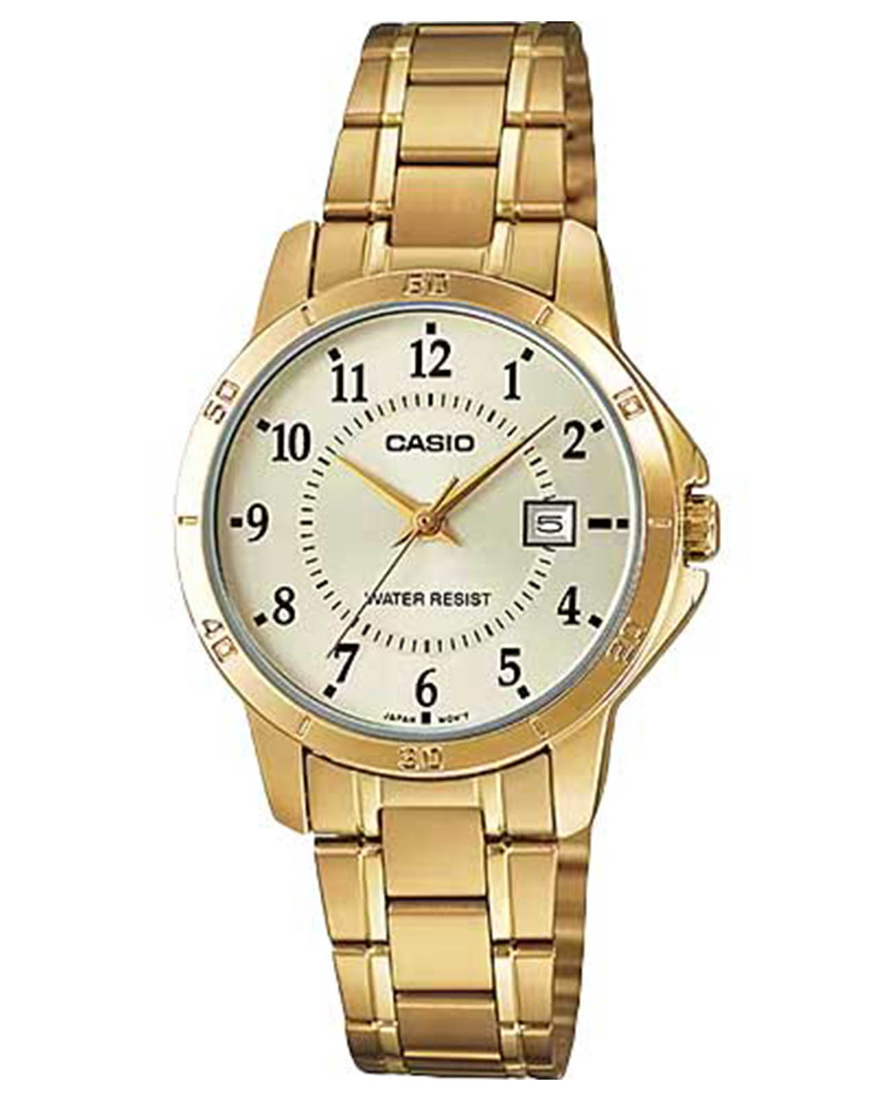 Casio Casio Collection LTP-V004G-9B  LTP-V004G-9B кварцевые женские часы шампань циферблат, браслет нержавеющая сталь с ip-покрытием — вид спереди