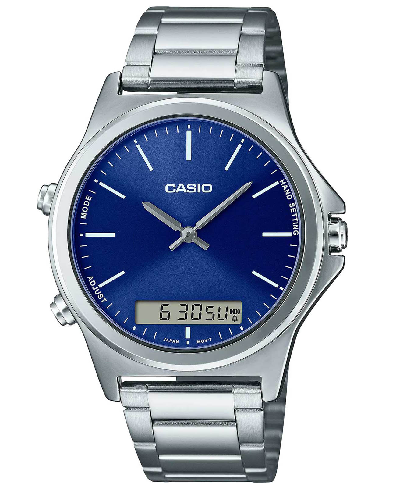 Casio Casio Collection MTP-VC01D-2EUDF (MTP-VC01D-2E)  MTP-VC01D-2E кварцевые мужские часы синий циферблат, браслет нержавеющая сталь — вид спереди