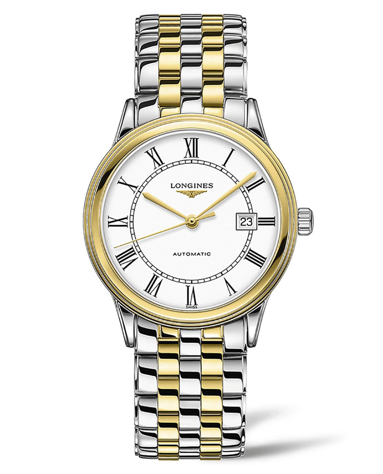 Longines Longines Flagship L4.984.3.21.7  L49843217 механические женские часы белый циферблат, браслет сталь c pvd покрытием — вид спереди