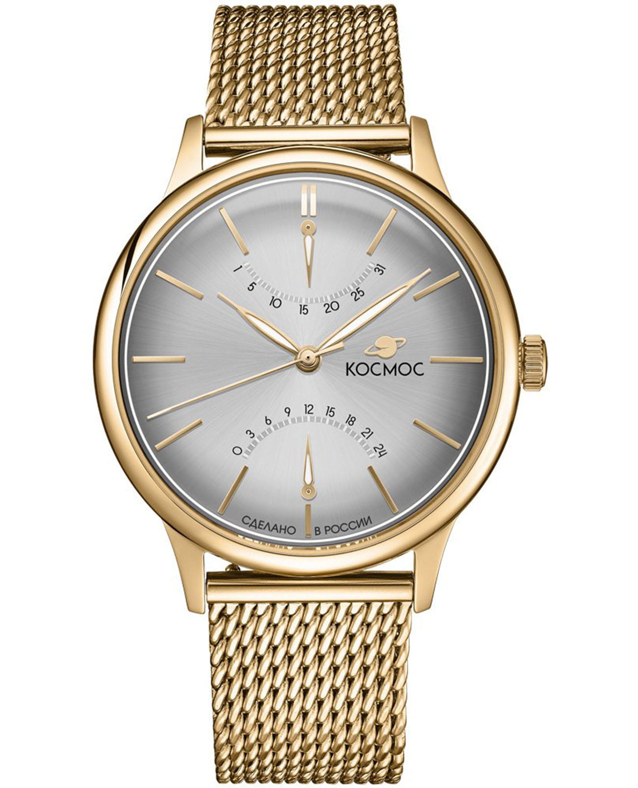 Космос Космос Космопорт K 058.20.33  K 058.20.33 кварцевые мужские часы серый циферблат, браслет нержавеющая сталь с ip-покрытием — вид спереди