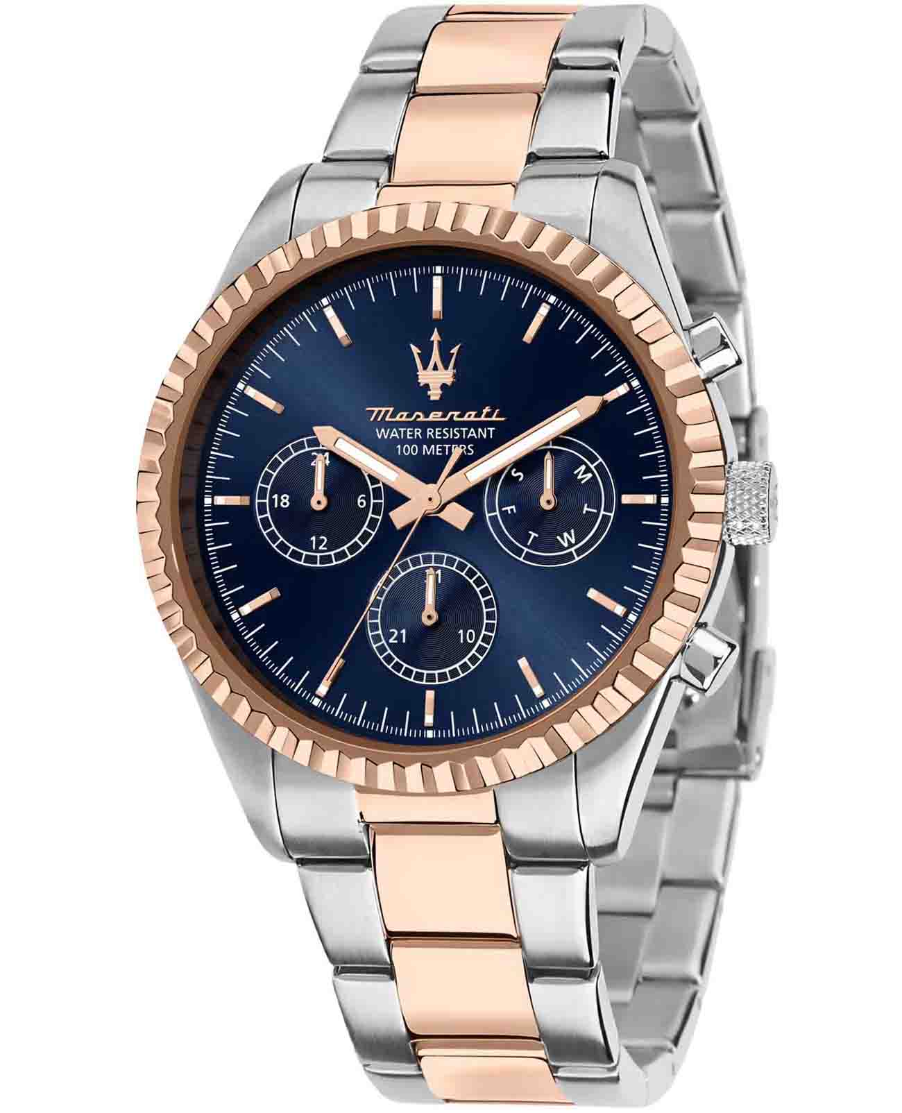 Maserati Maserati Competizone R8853100040  R8853100040 кварцевые мужские часы синий циферблат, браслет нержавеющая сталь с pvd-покрытием — вид спереди