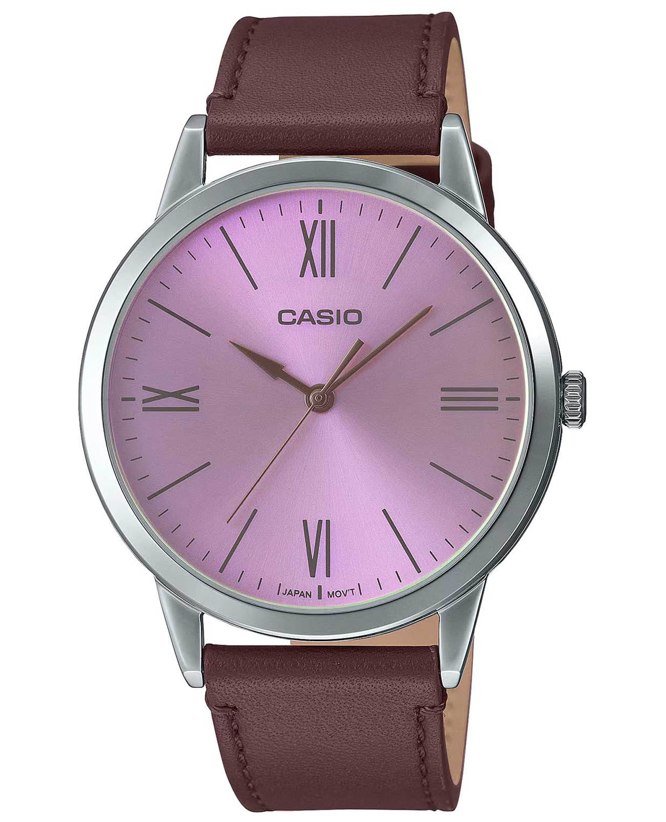Casio Casio Collection MTP-E600L-5B  MTP-E600L-5B кварцевые мужские часы розовый циферблат, браслет кожаный — вид спереди