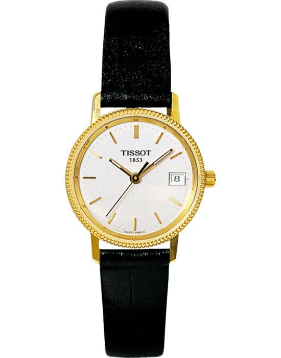 Tissot Tissot Goldrun Sapphire Lady 18K Gold T71.3.115.31  T71311531 кварцевые женские часы белый циферблат, браслет кожаный — вид спереди