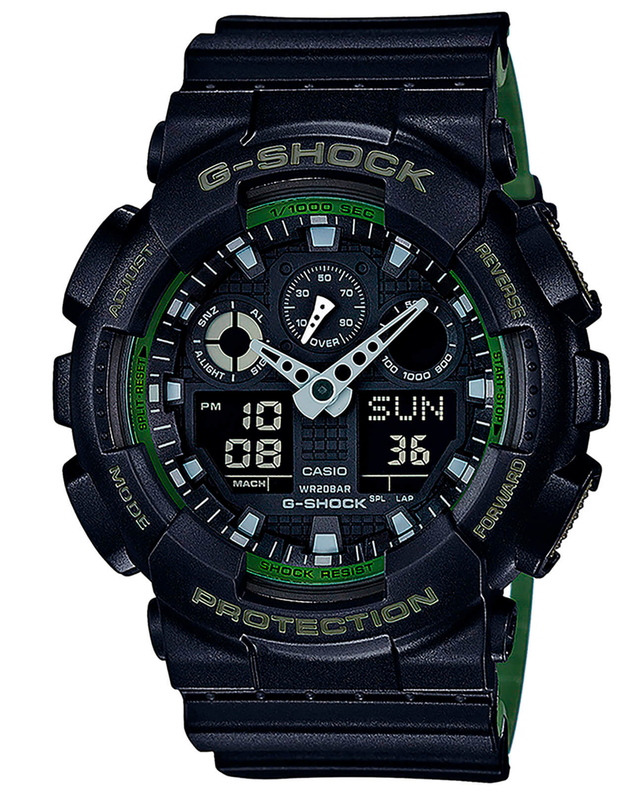 Casio Casio G-Shock GA-100L-1A GA-100 GA-100L-1A электронные мужские часы черный циферблат, браслет пластик — вид спереди