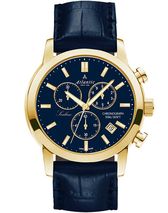 Atlantic Atlantic 62450.45.51  62450.45.51 кварцевые мужские часы синий циферблат, браслет кожаный — вид спереди