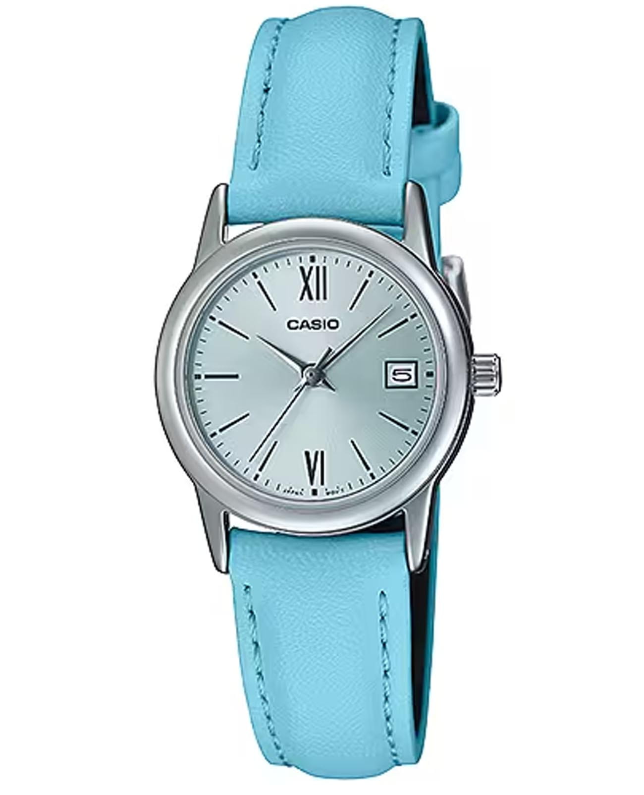 Casio Casio Collection LTP-V002L-2B3  LTP-V002L-2B3 кварцевые женские часы голубой циферблат, браслет кожаный — вид спереди