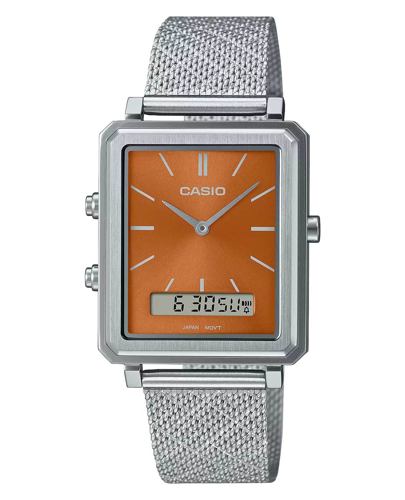 Casio Casio Collection MTP-B205M-5E  MTP-B205M-5E кварцевые мужские часы оранжевый циферблат, браслет нержавеющая сталь — вид спереди