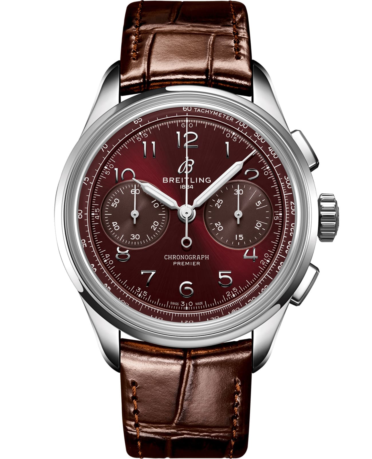 Breitling Breitling Premier B09 Chronograph 40 AB0930D41K1P1  AB0930D41K1P1 механические мужские часы красный циферблат, браслет кожаный — вид спереди