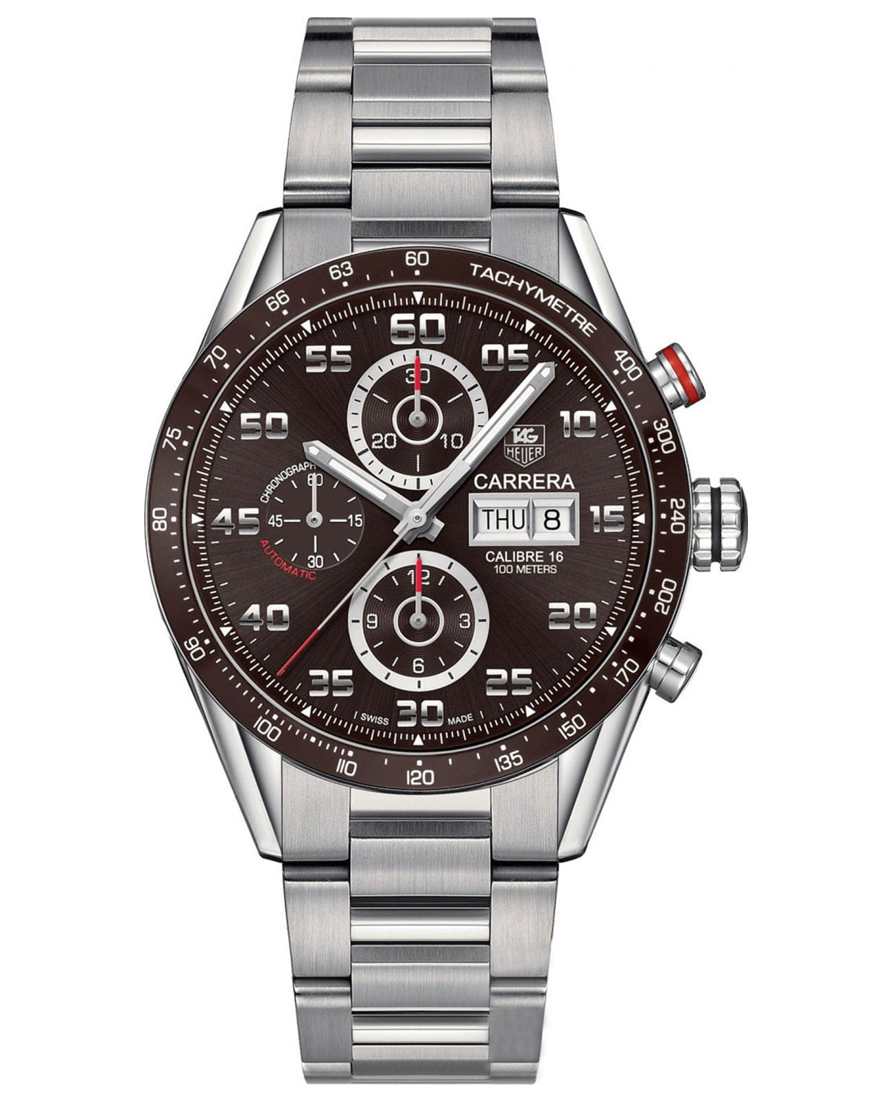 TAG Heuer TAG Heuer Carrera CV2A1S.BA0799  CV2A1S.BA0799 механические мужские часы коричневый циферблат, браслет нержавеющая сталь — вид спереди